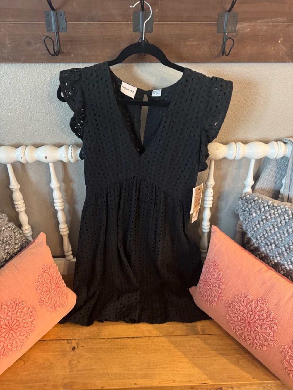 Ray Sun NWT Black Eyelet V-Neck Dress